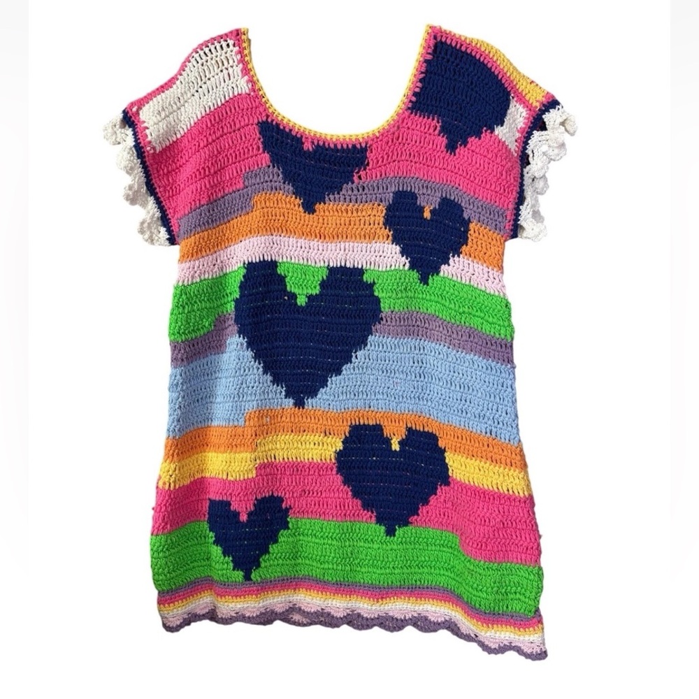 NWT CeliaB Sargasso Dress XS Extra Small Crochet Hearts Striped Coverup $310 - Picture 5 of 6